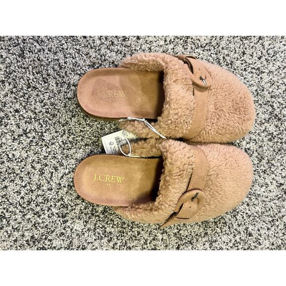 J.Crew Buckle Sherpa Clogs Mules Women’s 6 NEW WITH TAGS Tan/Beige Cozy Winter - Picture 2 of 8
